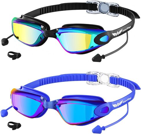 Swim Goggles，2 Pack Swimming Goggles for Adult Men Women, No Leak Anti-Fog & UV, Wide Visio HD Mirror PC Lens in Saudi Arabia