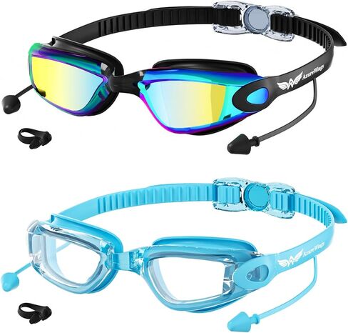 Swim Goggles，2 Pack Swimming Goggles for Adult Men Women, No Leak Anti-Fog & UV, Wide Visio HD Mirror PC Lens in Saudi Arabia