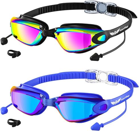 Swim Goggles，2 Pack Swimming Goggles for Adult Men Women, No Leak Anti-Fog & UV, Wide Visio HD Mirror PC Lens in Saudi Arabia