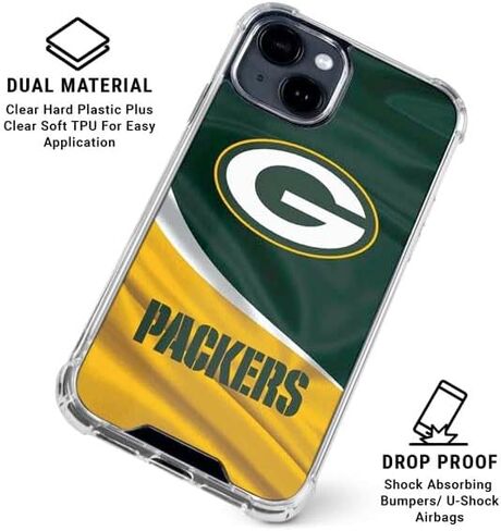 حافظة هاتف Skinit الشفافة متوافقة مع iPhone 15 - تصميم Green Bay Packers المرخص رسميًا من NFL in Saudi Arabia