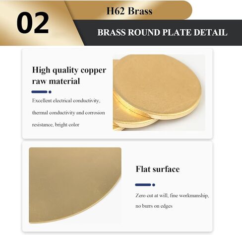 Brass disc， 2 Pcs Brass Disc Round Plate Sheet, Thickness 0.3 mm Diameter 80-120 mm Suitable for Crafts, DIY Models and Repairs(Diameter 80 mm) in Kuwait