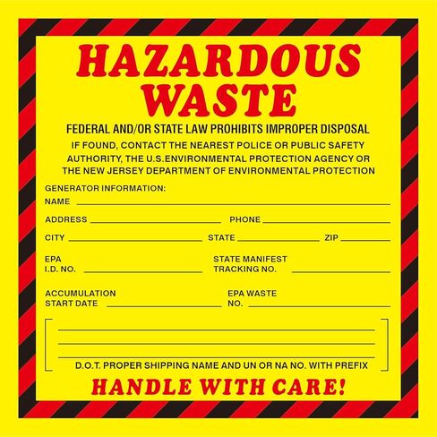 Hazardous Waste Label 6"x6" Adhesive-Poly Vinyl Warning Stickers Self Adhesive Yellow/Red/Black Tag 30 Pack in Kuwait