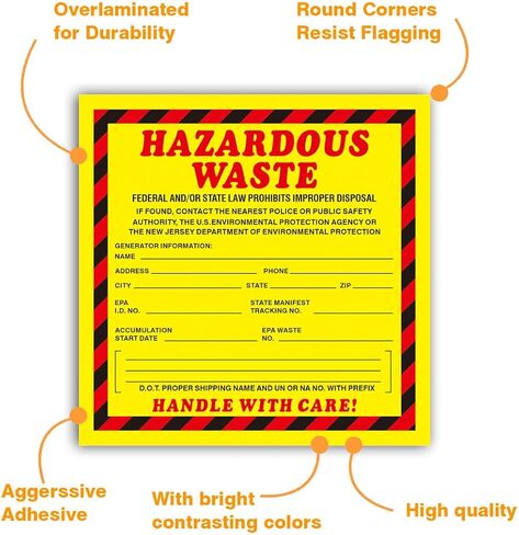 Hazardous Waste Label 6"x6" Adhesive-Poly Vinyl Warning Stickers Self Adhesive Yellow/Red/Black Tag 30 Pack in Kuwait