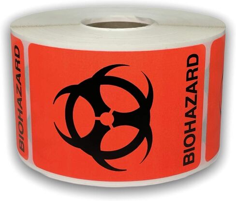 2x3 Bright Red Biohazard Hazmat Identifiers Hazard Materials Class Regulatory D.O.T. Stickers 500 Labels per roll in Saudi Arabia