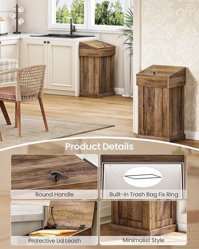 خزانة سلة المهملات من تشوزون، سلة مهملات خشبية مع غطاء، سلة قمامة سعة 17 جالون للمطبخ، غرفة المعيشة، غرفة النوم، غرفة الغسيل، خشب الجوز MWB01HT in Kuwait