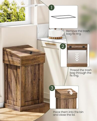 خزانة سلة المهملات من تشوزون، سلة مهملات خشبية مع غطاء، سلة قمامة سعة 17 جالون للمطبخ، غرفة المعيشة، غرفة النوم، غرفة الغسيل، خشب الجوز MWB01HT in Kuwait