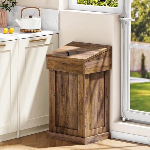 خزانة سلة المهملات من تشوزون، سلة مهملات خشبية مع غطاء، سلة قمامة سعة 17 جالون للمطبخ، غرفة المعيشة، غرفة النوم، غرفة الغسيل، خشب الجوز MWB01HT in Kuwait