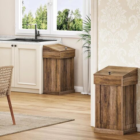 خزانة سلة المهملات من تشوزون، سلة مهملات خشبية مع غطاء، سلة قمامة سعة 17 جالون للمطبخ، غرفة المعيشة، غرفة النوم، غرفة الغسيل، خشب الجوز MWB01HT in Kuwait