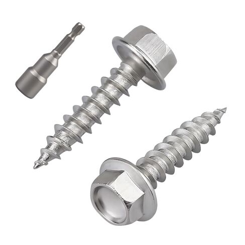 #12 x 2-1/2" Flanged Hex Head Fiberboard Wood Screws 25-Pack, 410 Stainless Steel Rust-Resistant Screws for Furniture & Wood Working Projects, Hex Bit Included in Saudi Arabia