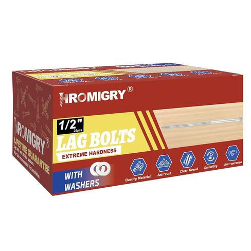 1/2" x 6" Lag Bolts (25 PCS) Lag Screws for Wood, Hot Dip Galvanized, Heavy Duty Hex Head with Washers in Kuwait