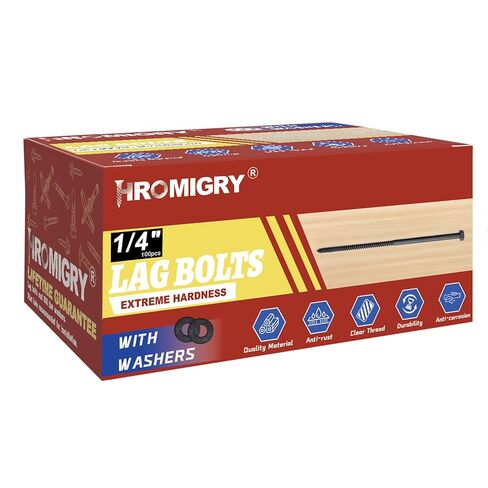 1/4" x 3" Lag Bolts (100 PCS) Black Lag Screws for Wood, Double Anti-Rust Coatings, Heavy Duty Hex Head with Washers in Kuwait