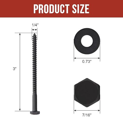 1/4" x 3" Lag Bolts (100 PCS) Black Lag Screws for Wood, Double Anti-Rust Coatings, Heavy Duty Hex Head with Washers in Kuwait