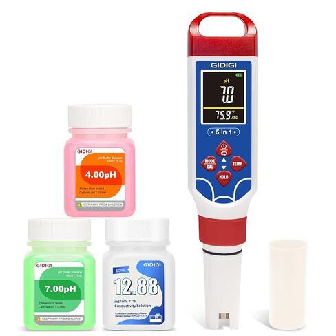 5 in 1 Digital pH Meter TDS EC Temp. Salinity Tester, Update Color Screen Pool Salinity Meter with Calibration Kit, Hydroponic pH Reader with Reset Function for Aquarium Reef Tank Cooking water in Kuwait