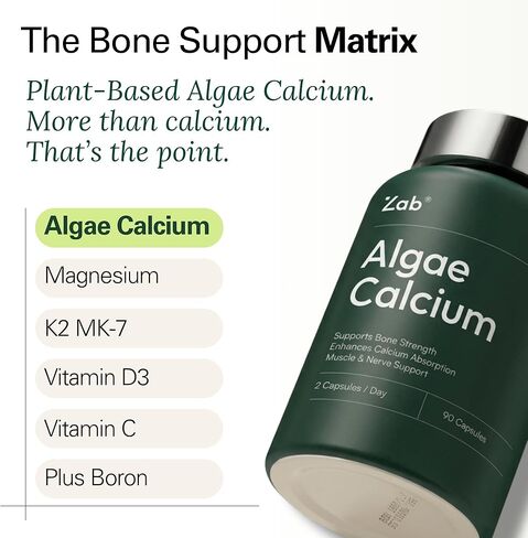 ZAB Algae Calcium Supplement, with Vitamin D3 & K2 MK7, Magnesium Calcium Complex for Daily Bone Health Support & Strength, 90 Capsules, 45-Day Supply in Saudi Arabia