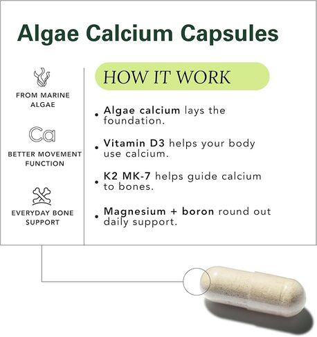 ZAB Algae Calcium Supplement, with Vitamin D3 & K2 MK7, Magnesium Calcium Complex for Daily Bone Health Support & Strength, 90 Capsules, 45-Day Supply in Saudi Arabia