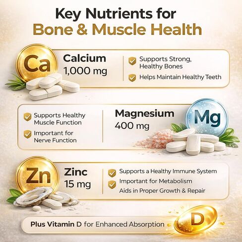 LUAL الكالسيوم والمغنيسيوم والزنك مع فيتامين د - مكمل لدعم العظام والعضلات للبالغين، 250 كبسولة مغلفة، كمية تكفي 83 يومًا in Kuwait