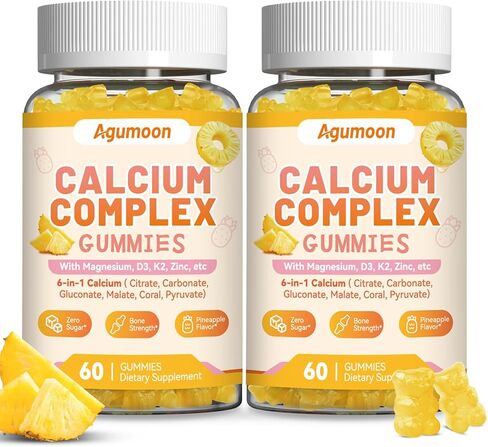 علكات مجمع الكالسيوم الشحمي - 6 أنواع نشطة من الكالسيوم (سيترات، كربونات، غلوكونات وغيرها) مع فيتامين د3، ك2، مغنيسيوم، بوتاسيوم وزنك لدعم العظام والمناعة - 60 علكة in Kuwait