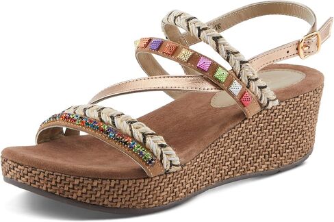 Azura Women's Hugbug Wedge Sandals - جلد الغزال ، العلوي المرصع بالجواهر ، مشبك قابل للتعديل ، مصنوع في الهند in Kuwait