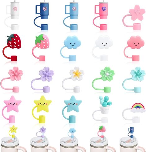 Auidy 20 Pcs Straw Toppers Compatible with Stanley Cups Silicone Cute Toppers for Cups 30&40 Oz Tumbler Accessories 10mm Straw Covers in Kuwait