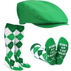 2 Pcs Men Golf Socks Newsboy Hat Accessories Golf Knee High Socks Flat Cap Father's Day Tournament Gift in Kuwait