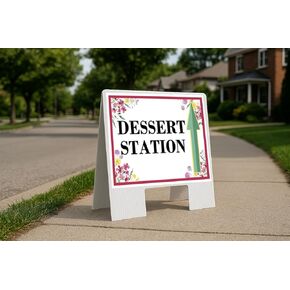 Dessert Station Spring Flowers Plum Pink Directional Arrows A-Frame Double Sided 23x23 in. sign in Kuwait