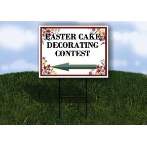 Easter Cake Decorating Contest Spring Flowers Plum Pink Up Arrows A-Frame Single Sided 23x23 in. sign in Kuwait