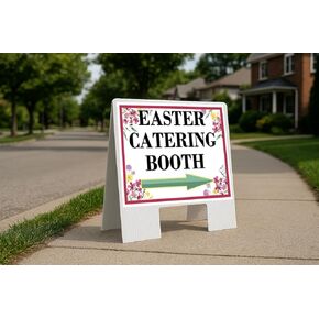 Easter Catering Booth Spring Flowers Plum Pink Directional Arrows A-Frame Double Sided 23x23 in. sign in Kuwait