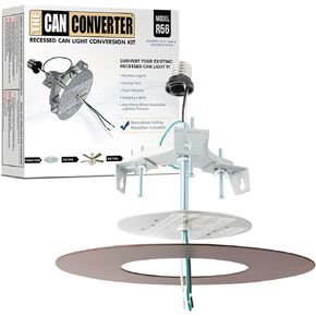طقم تحويل يمكن إضاءة العلب R56 مع ميدالية سقف فولاذية مسطحة مقاس 7 بوصات¾ - تحسين المنزل لعلب مقاس 5 بوصات و6 بوصات، طقم محول لمروحة السقف وتركيبات الإضاءة، معتمد من UL، أبيض in Kuwait