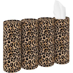 4 Pack Travel Tissue Cylinder Fit for Car Cup Holder, Tissue Holder Box with Facial Tissues, Leopard Print Car Accessories and Interier Decor in Kuwait