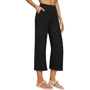 High Waisted Capri Pants for Women Wide Leg Casual Summer Capris with Pockets Fashion Loose Comfy Beach Trousers in Saudi Arabia