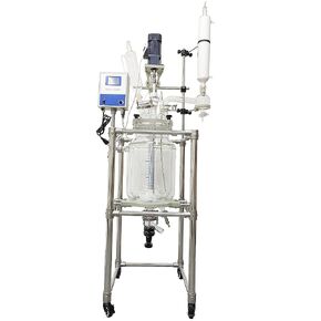 Glass Reactor Chemical Jacketed Glass Reactor Vessel Digital Display Vessel Device Double-Layer Glass Reactor with Support Frame Adjustable Speed for Lab Reaction Distillation 20L 110V in Kuwait