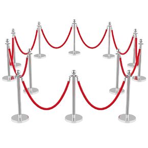 Stainless Steel Crowd Control Stanchion Posts – 12 Pack Fence Barrier with 10 Crimson Soft Ropes & 26FT Red Carpet – Silver Finish – 12 Pieces in Kuwait
