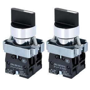 (Pack of 2) 22mm 3 Position Maintained Selector Switch, 2NO 660V 10A Industrial Grade Metal Switch with IP65 [Model XB2-20X/31] in Kuwait