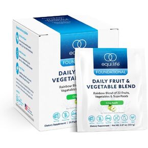 Equilife Daily Fruit & Vegetable Blend, Superfood Antioxidant Supplement, Crisp Apple Flavor with Vitamin C, Fiber, and 9 Essential Amino Acids, Supports Energy, Vegan, 14 Single Serve Packets in Kuwait