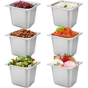 6 قطع من مقلاة الفندق المصنوعة من الفولاذ المقاوم للصدأ مقاس 1/6 مقاس 6 بوصات مقلاة بخار عميقة من الفولاذ المقاوم للصدأ مقالي طعام تجارية مقاس 1/6 مقالي طاولة بخار مقلاة مستطيلة من الفولاذ المقاوم للصدأ للفندق والمطاعم والبوفيه والمنزل in Kuwait