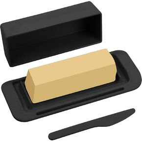 Bamboo Butter Dish with Lid and Knife,Small Butter Keeper for One Stick of Butter,Butter Holder Container for Refrigerator,Countertop,Dishwasher Safe Butter Crock for Kitchen & Fridge,Black in Saudi Arabia