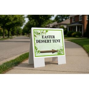 Easter Dessert Tent Spring Flowers Sage Green Directional Arrows A-Frame Double Sided 23x23 in. sign in Kuwait