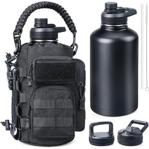 RXW 64 oz Insulated Water Bottle with Sleeve, Half Gallon Stainless Steel Tactical Water Jug Large Military Water Bottle with 3-IN-1 Pouch/3 Lids/Straw/Paracord Handle for Gym, Camping, Workout in Kuwait