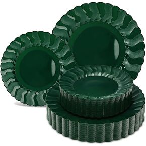 Lullaby 60PCS Ivory Scalloped Plastic Plates with Gold Rim, Disposable Elegant Plates Include 30pcs Dinner Plate 10.25", 30pcs Plastic Dessert Plate 7.5", Perfect for Wedding and Party in Kuwait