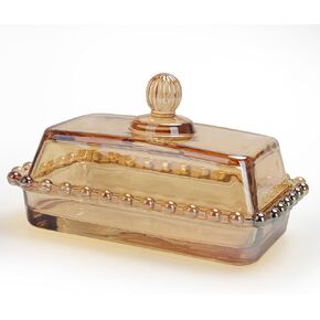 Amber Glass Butter Dish with Lid - Vintage Covered Butter Container Keeper Tray Plate for Countertop & Refrigerator | Holds 2 Standard 4oz Butter Sticks | Butter Jar Storage Box in Saudi Arabia