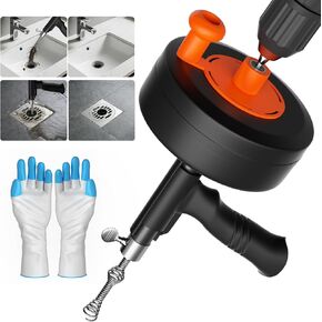 مثقاب تصريف عالي التحمل بطول 25 قدمًا، ثعبان سباكة احترافي مع محول مثقاب، مزيل انسداد يدوي ومزود بالطاقة للمطبخ والحمام وحوض الاستحمام وحوض الاستحمام، منظف ثعبان الأنابيب المرن مع قفازات in Kuwait