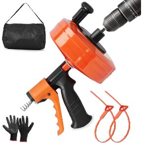 ثعبان تصريف بطول 50 قدمًا مع ملحق تغذية وحفر تلقائي - أوجير سباكة شديد التحمل للمرحاض والحوض والدش وقباقيب حوض الاستحمام - مزيل سدادة تصريف الثعبان المرن بطول 50 قدم in Kuwait