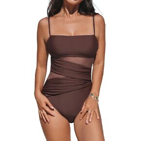 CUPSHE Women's One Piece Swimsuit Square Neck Adjustable Straps Bathing Suit Mesh Tummy Control Slimming Swimwear in Kuwait