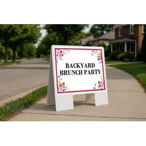 Backyard Brunch Party Spring Flowers Plum Pink Directional Arrows A-Frame Double Sided 23x23 in. sign in Kuwait