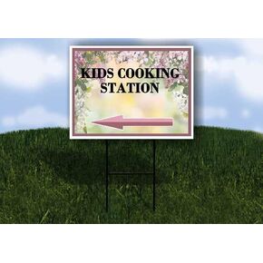 Kids Cooking Station Spring Flowers Purple Lilac Up Arrows A-Frame Single Sided 23x23 in. sign in Kuwait
