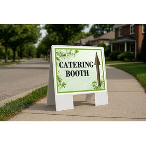 Catering Booth Spring Flowers Sage Green Directional Arrows A-Frame Double Sided 23x23 in. sign in Kuwait