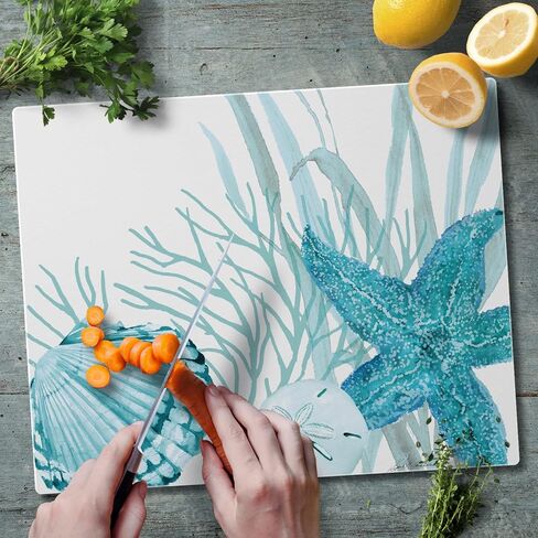 CounterArt Coral Life 3mm Tempered Glass Cutting Board 15" x 12" Serving Board Charcuterie Board in Saudi Arabia
