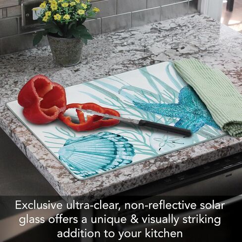 CounterArt Coral Life 3mm Tempered Glass Cutting Board 15" x 12" Serving Board Charcuterie Board in Saudi Arabia