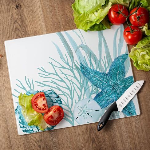 CounterArt Coral Life 3mm Tempered Glass Cutting Board 15" x 12" Serving Board Charcuterie Board in Saudi Arabia