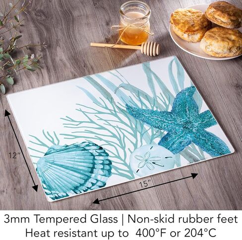 CounterArt Coral Life 3mm Tempered Glass Cutting Board 15" x 12" Serving Board Charcuterie Board in Saudi Arabia